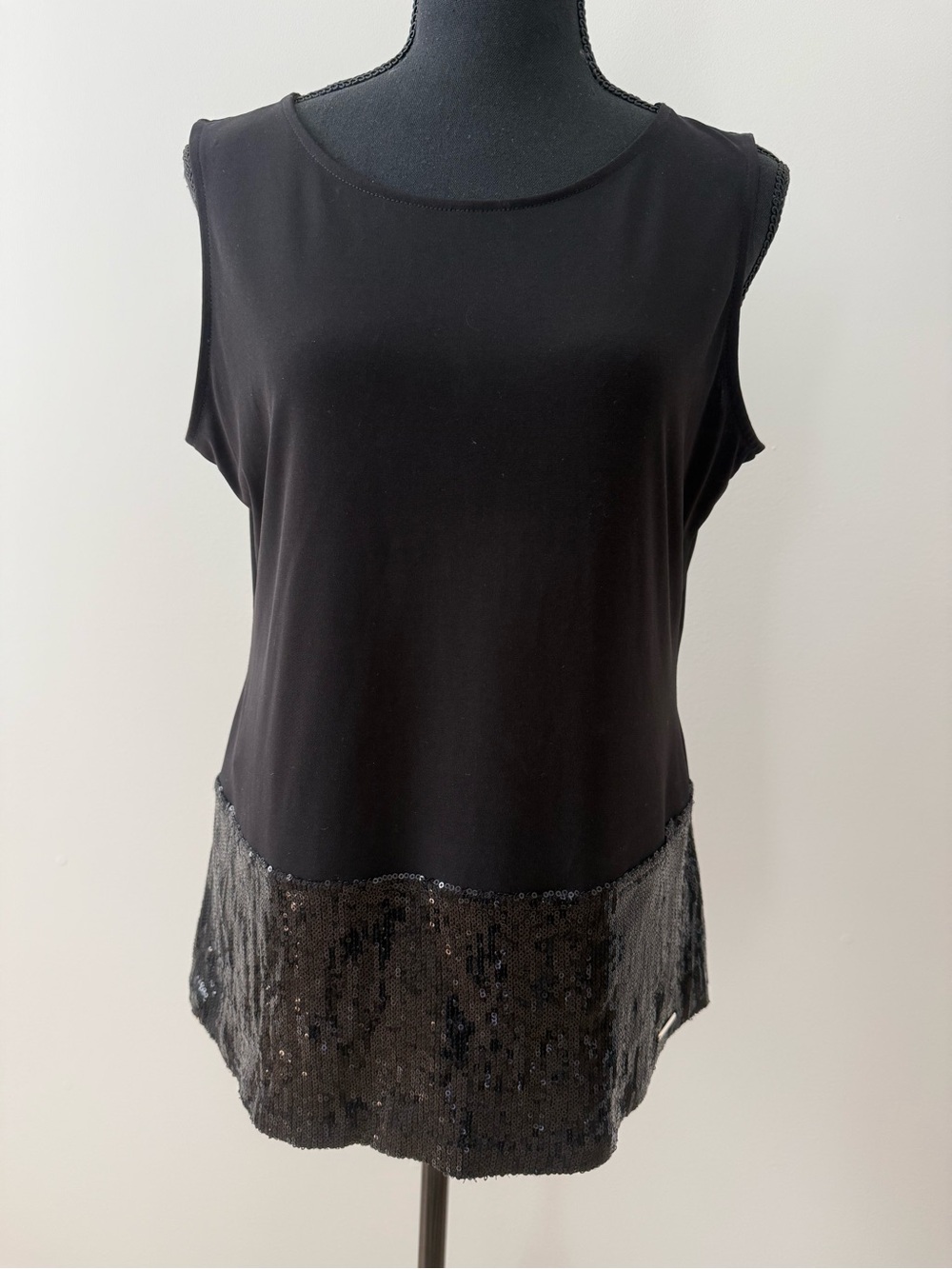 Calvin Klein Black Sequin Hem Sleeveless Top - Size Medium